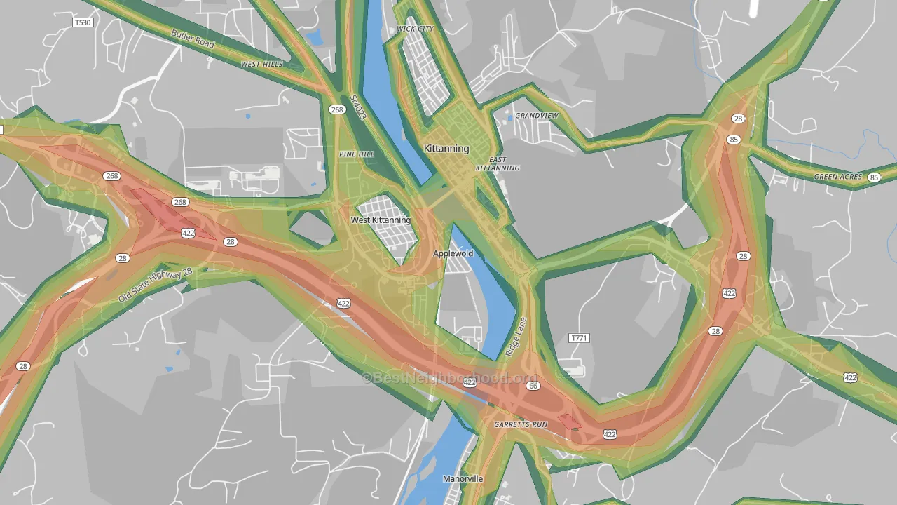 Applewold, PA Map of Noise Levels in Applewold