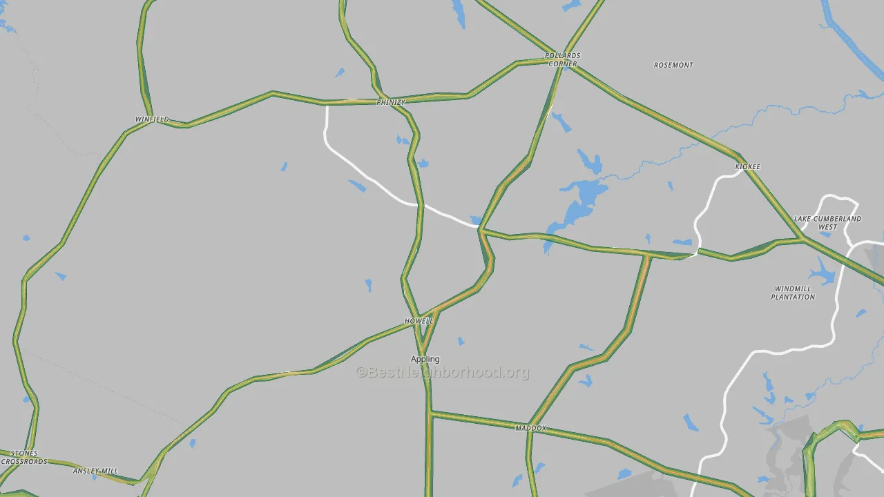 Appling, GA Map of Noise Levels in Appling