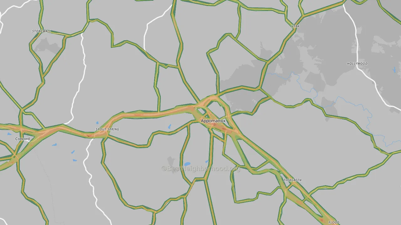 Appomattox County, VA Map of Noise Levels in Appomattox County