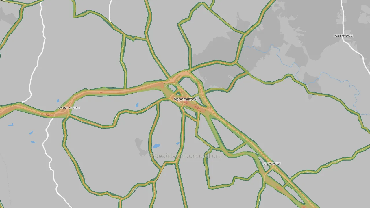 Appomattox, VA Map of Noise Levels in Appomattox