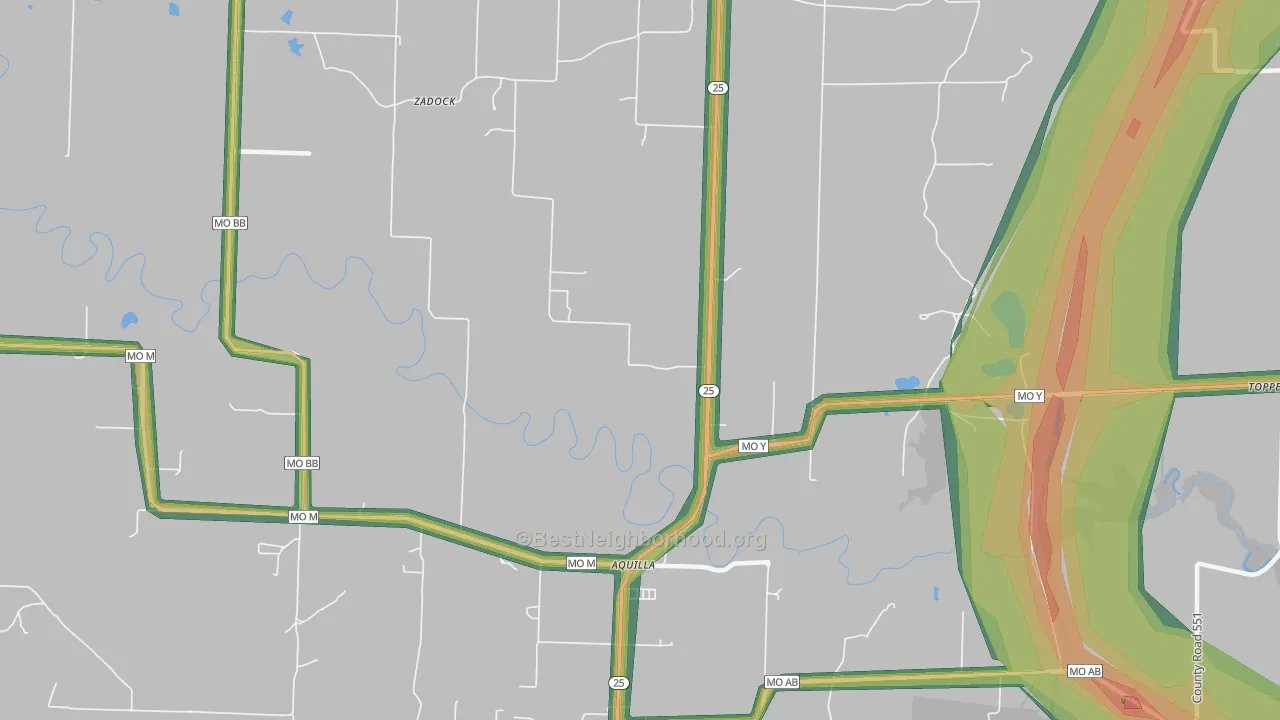 Aquilla, MO Map of Noise Levels in Aquilla