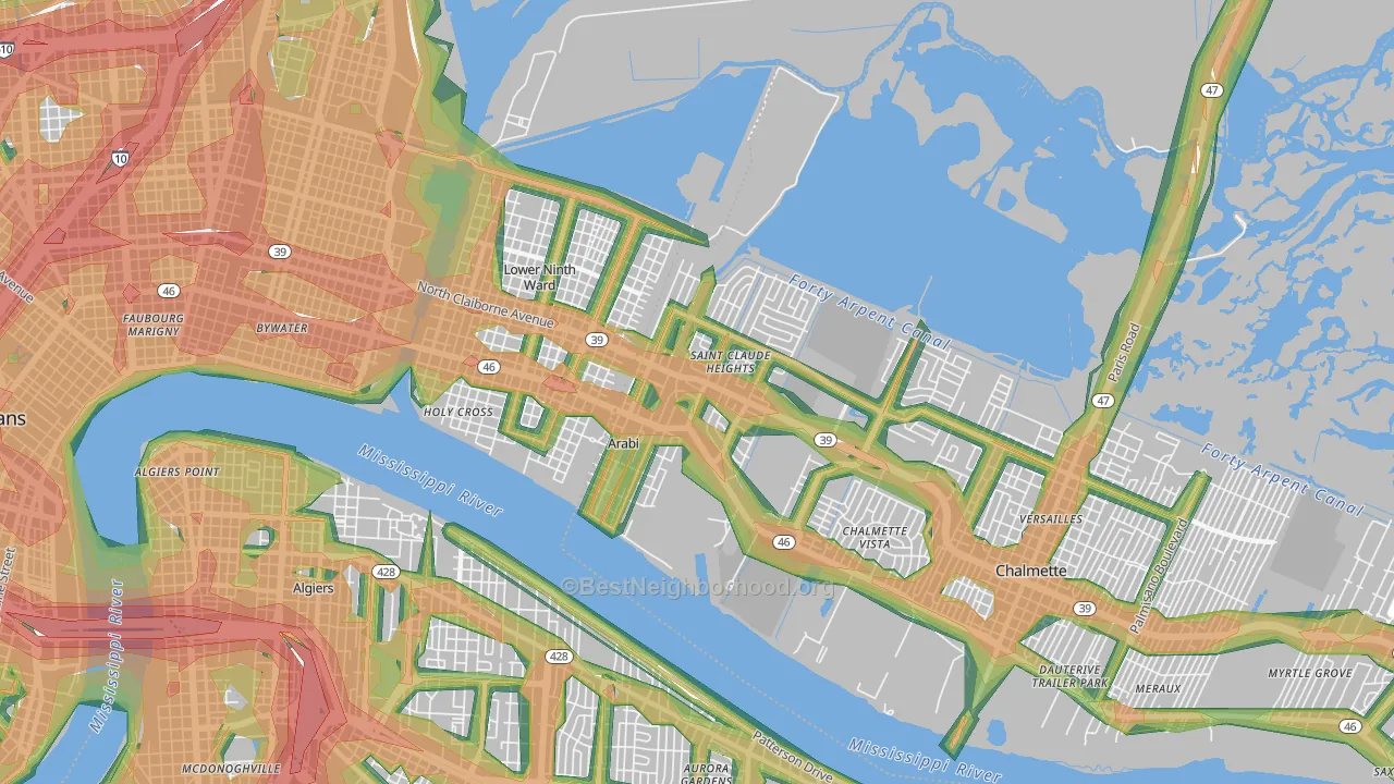 Arabi, LA Map of Noise Levels in Arabi