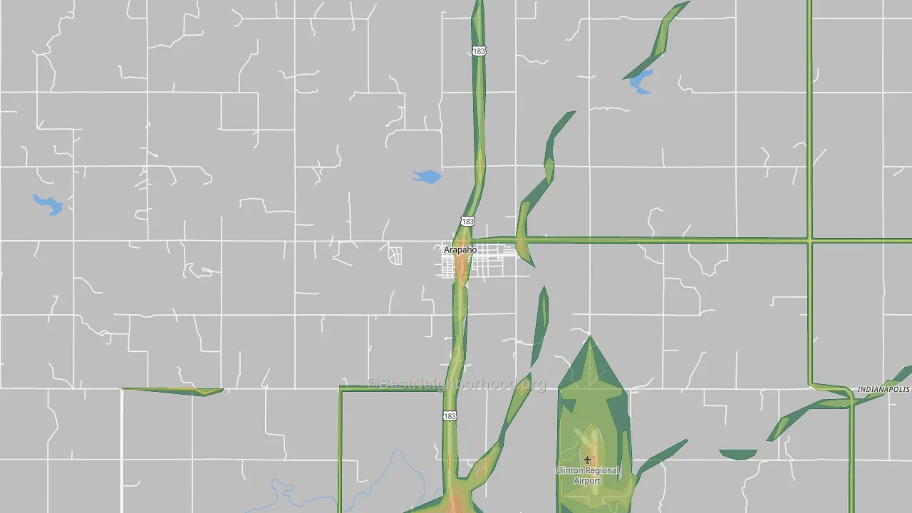 Arapaho, OK Map of Noise Levels in Arapaho