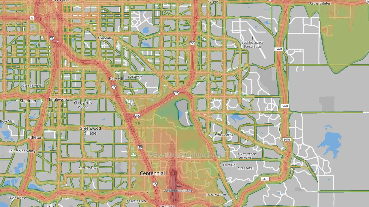 Arapahoe County, CO Map of Noise Levels in Arapahoe County