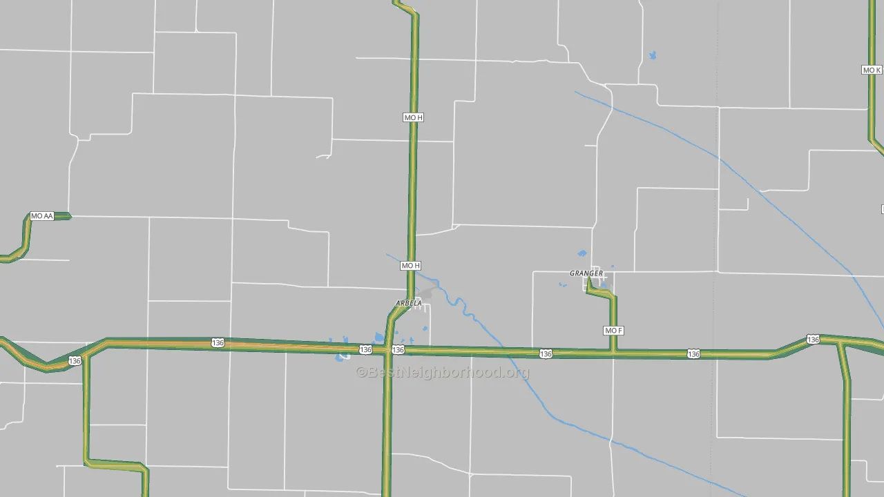 Arbela, MO Map of Noise Levels in Arbela