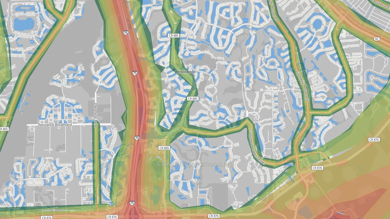 Arborwood, Fort Myers, FL Map of Noise Levels in Arborwood