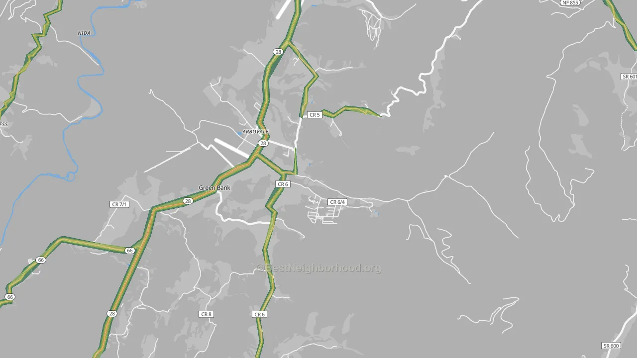Arbovale, WV Map of Noise Levels in Arbovale