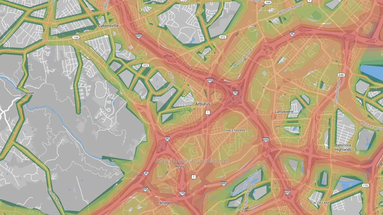 Arbutus, MD Map of Noise Levels in Arbutus