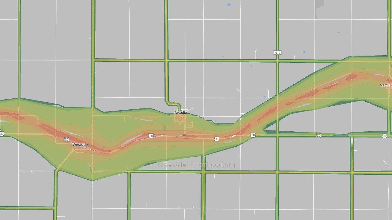 Arcadia, IA Map of Noise Levels in Arcadia