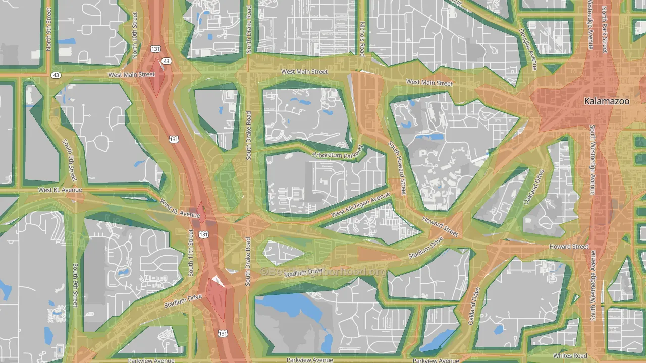 Arcadia, Kalamazoo, MI Map of Noise Levels in Arcadia