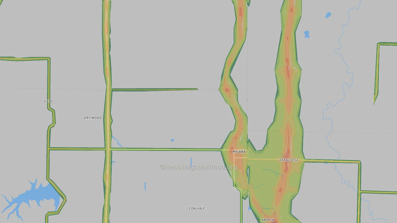 Arcadia, KS Map of Noise Levels in Arcadia