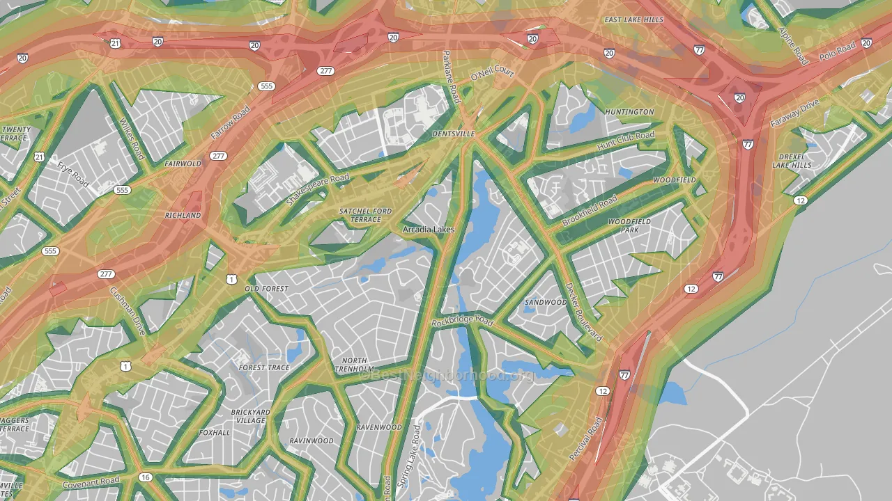 Arcadia Lakes, SC Map of Noise Levels in Arcadia Lakes