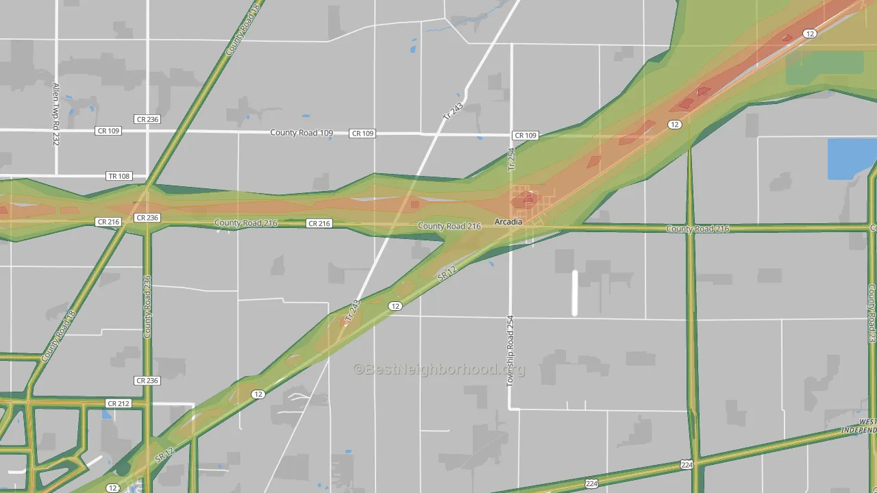 Arcadia, OH Map of Noise Levels in Arcadia