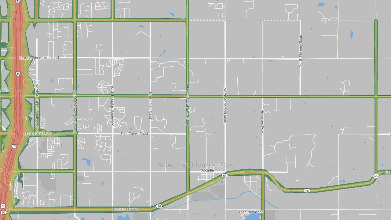 Arcadia, OK Map of Noise Levels in Arcadia
