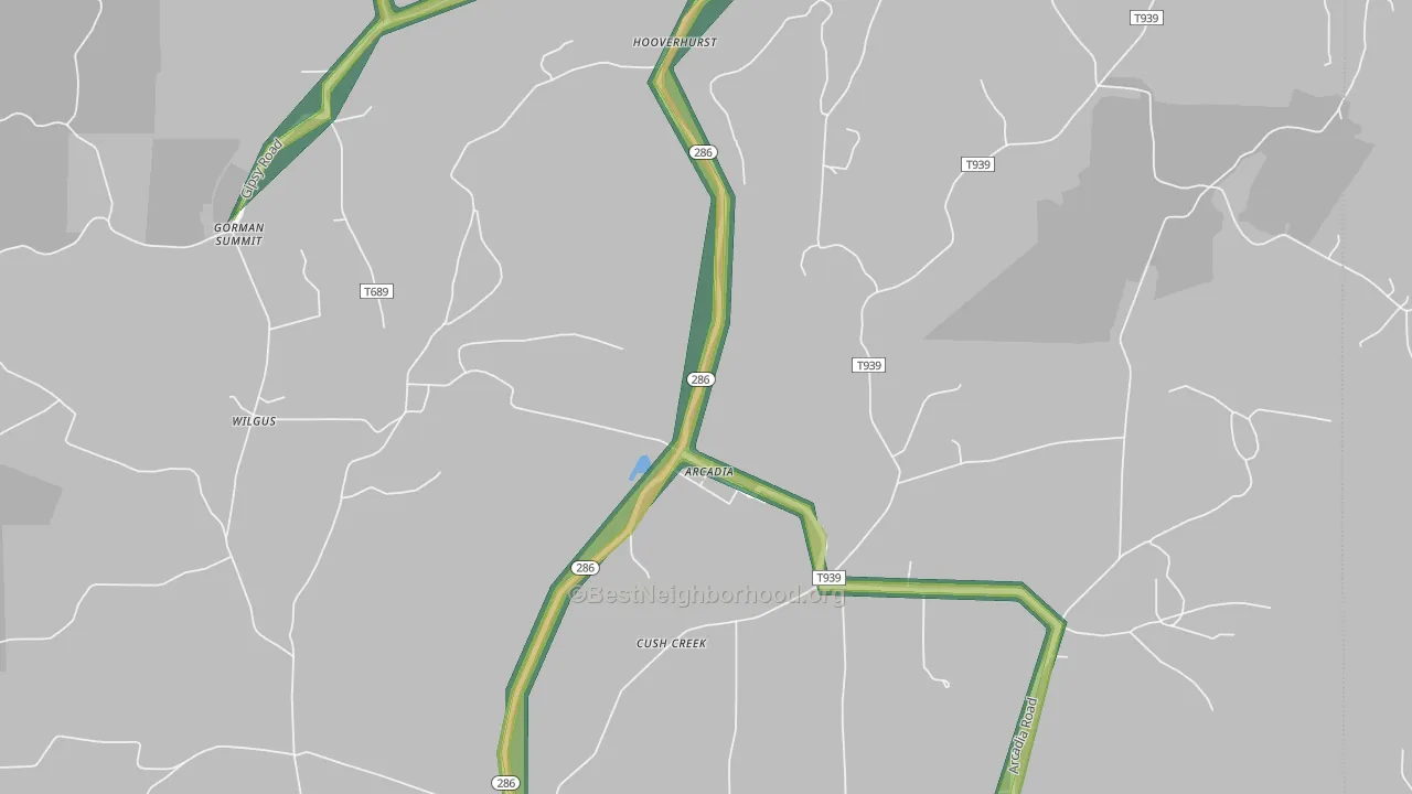Arcadia, PA Map of Noise Levels in Arcadia
