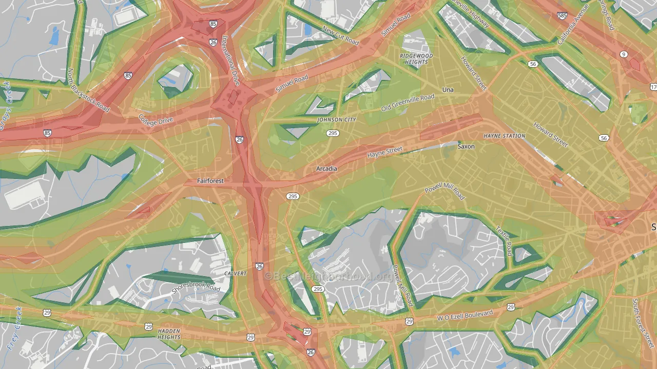 Arcadia, SC Map of Noise Levels in Arcadia