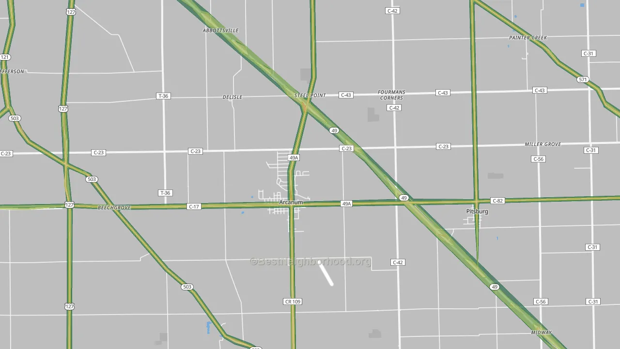 Arcanum, OH Map of Noise Levels in Arcanum