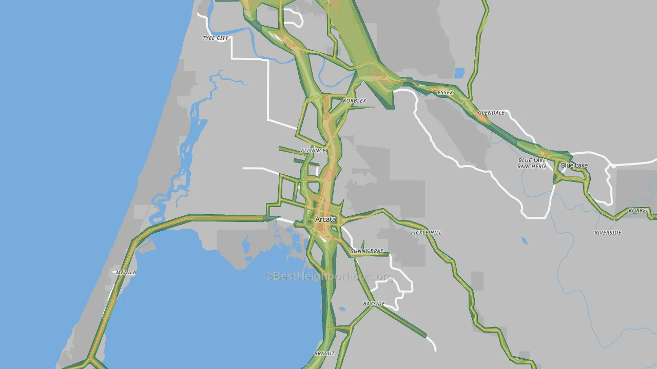 Arcata, CA Map of Noise Levels in Arcata