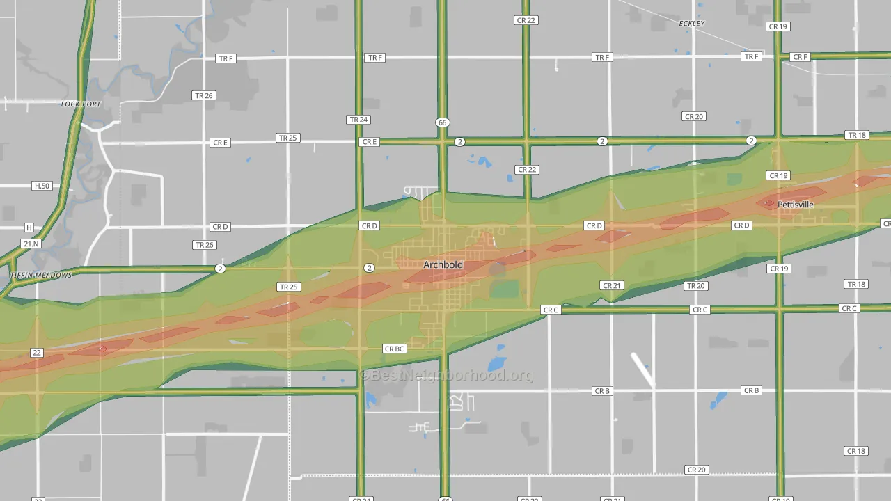 Archbold, OH Map of Noise Levels in Archbold
