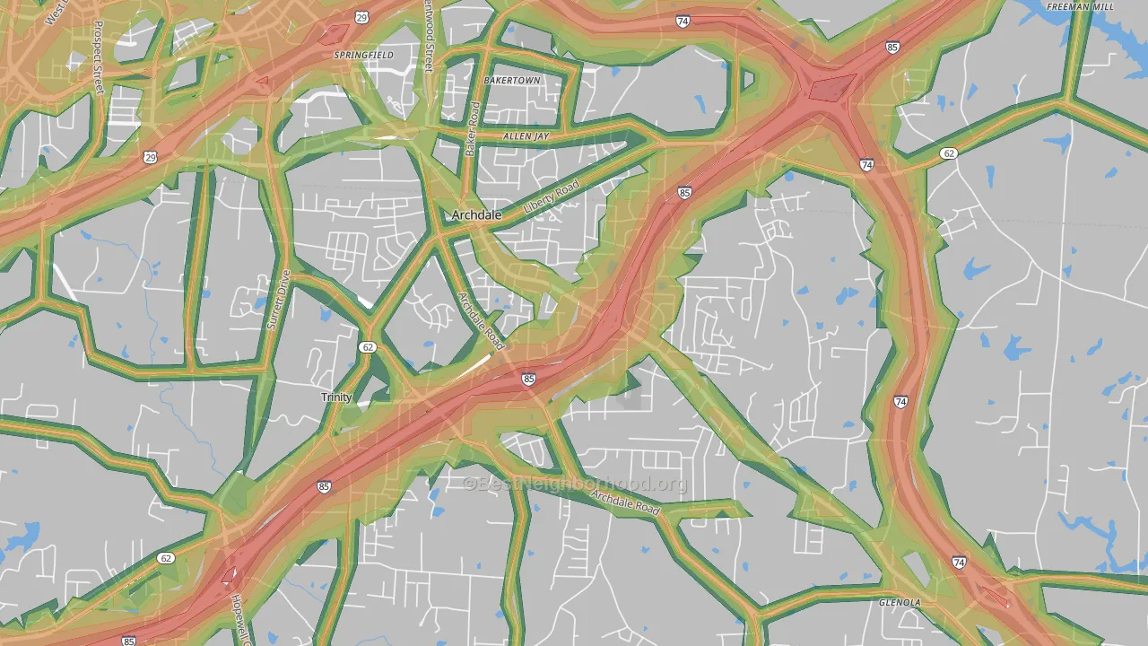 Archdale, NC Map of Noise Levels in Archdale