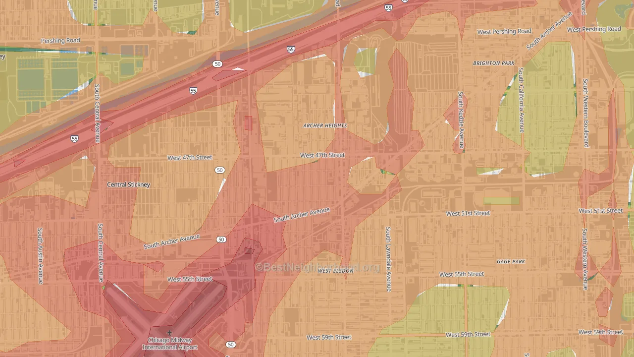 Archer Heights, Chicago, IL Map of Noise Levels in Archer Heights