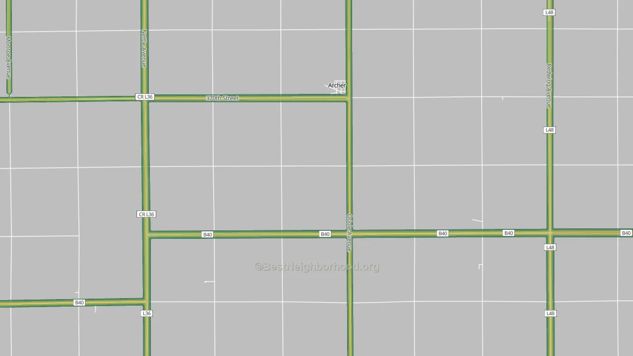 Archer, IA Map of Noise Levels in Archer