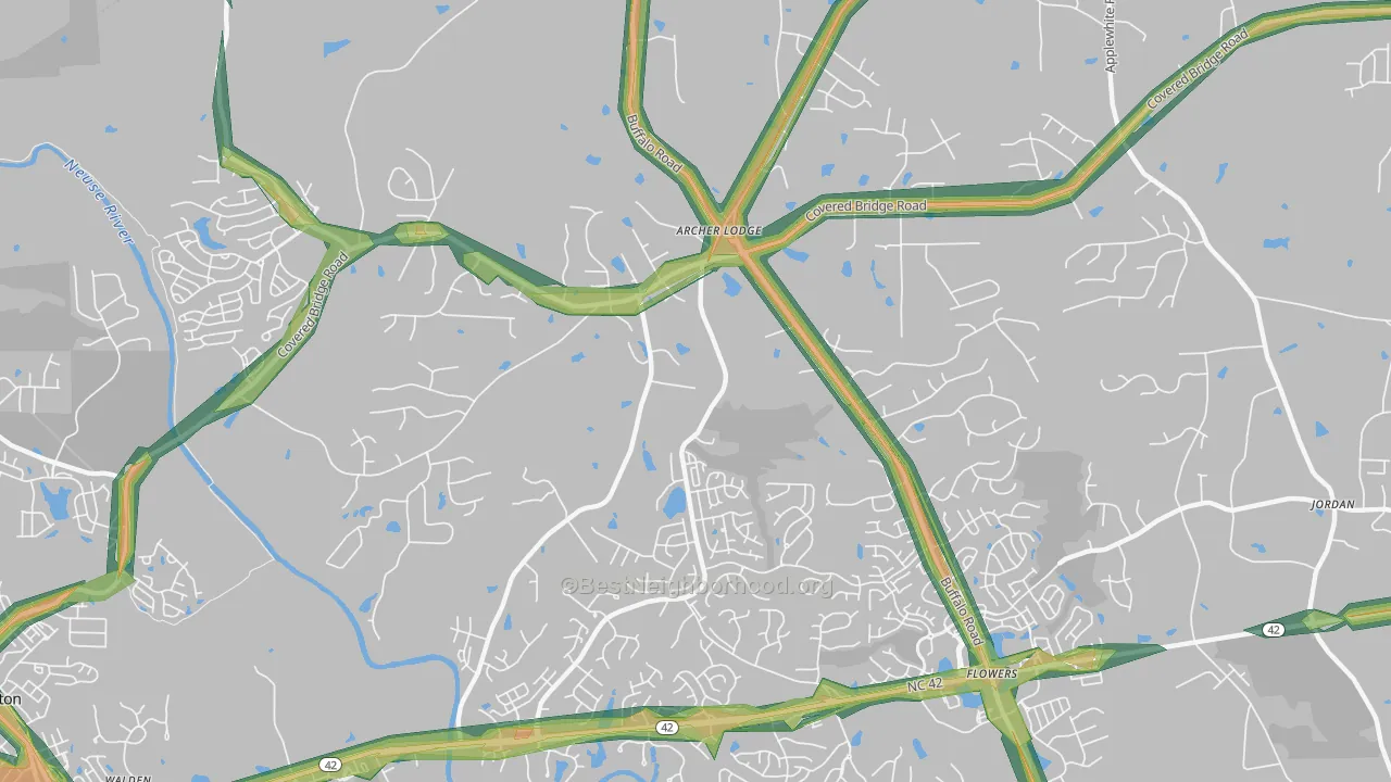 Archer Lodge, NC Map of Noise Levels in Archer Lodge