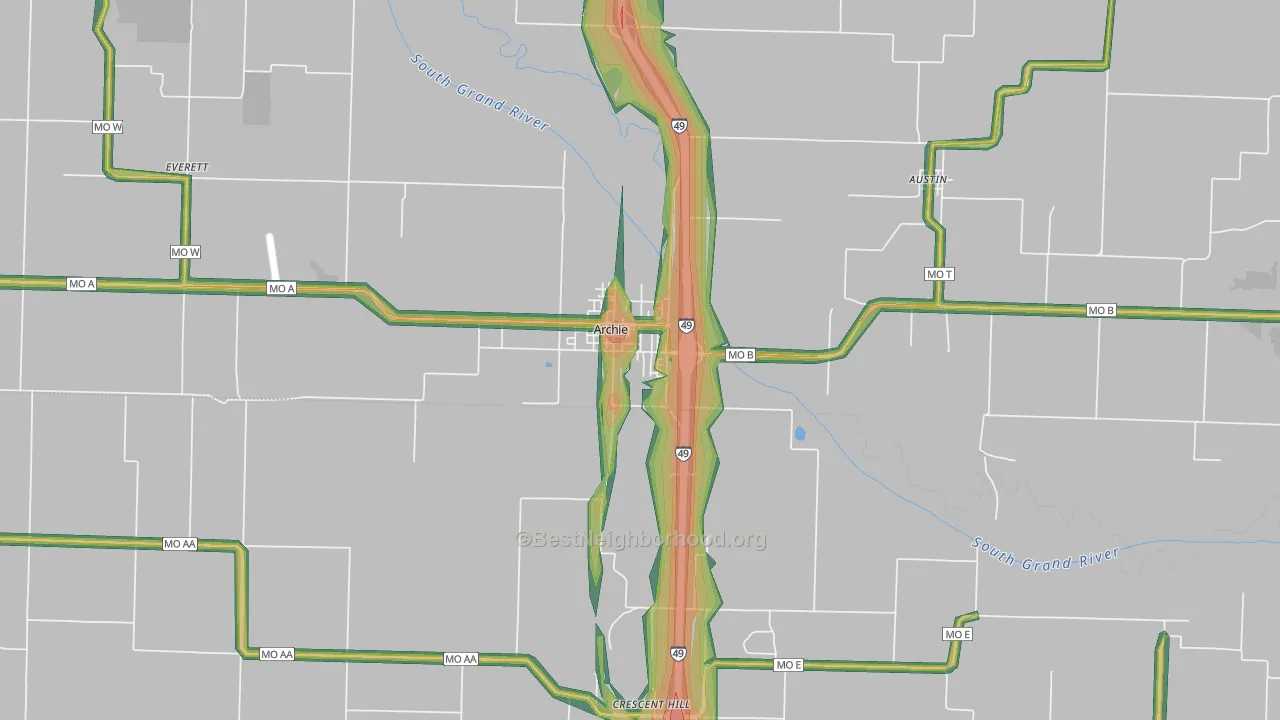 Archie, MO Map of Noise Levels in Archie
