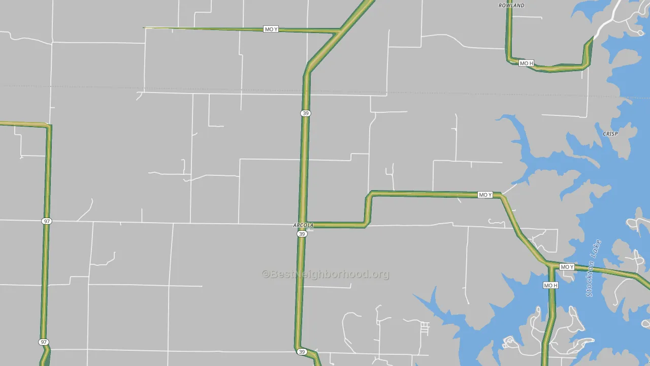 Arcola, MO Map of Noise Levels in Arcola
