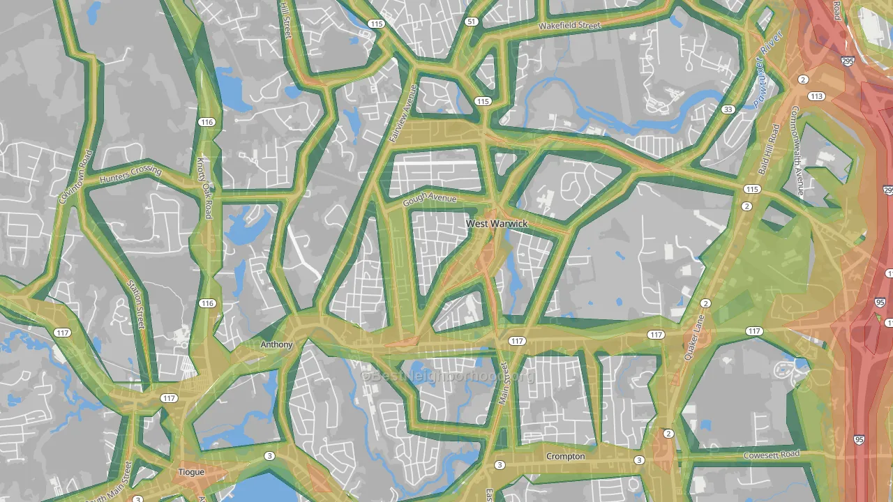 Arctic, West Warwick, RI Map of Noise Levels in Arctic
