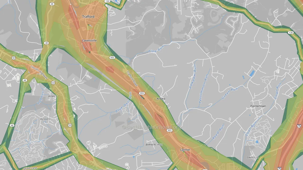 Ardara, PA Map of Noise Levels in Ardara
