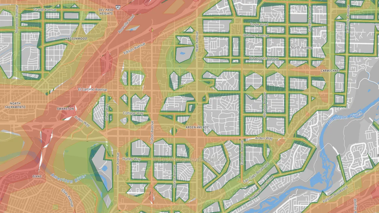 Arden-Arcade, CA Map of Noise Levels in Arden-Arcade