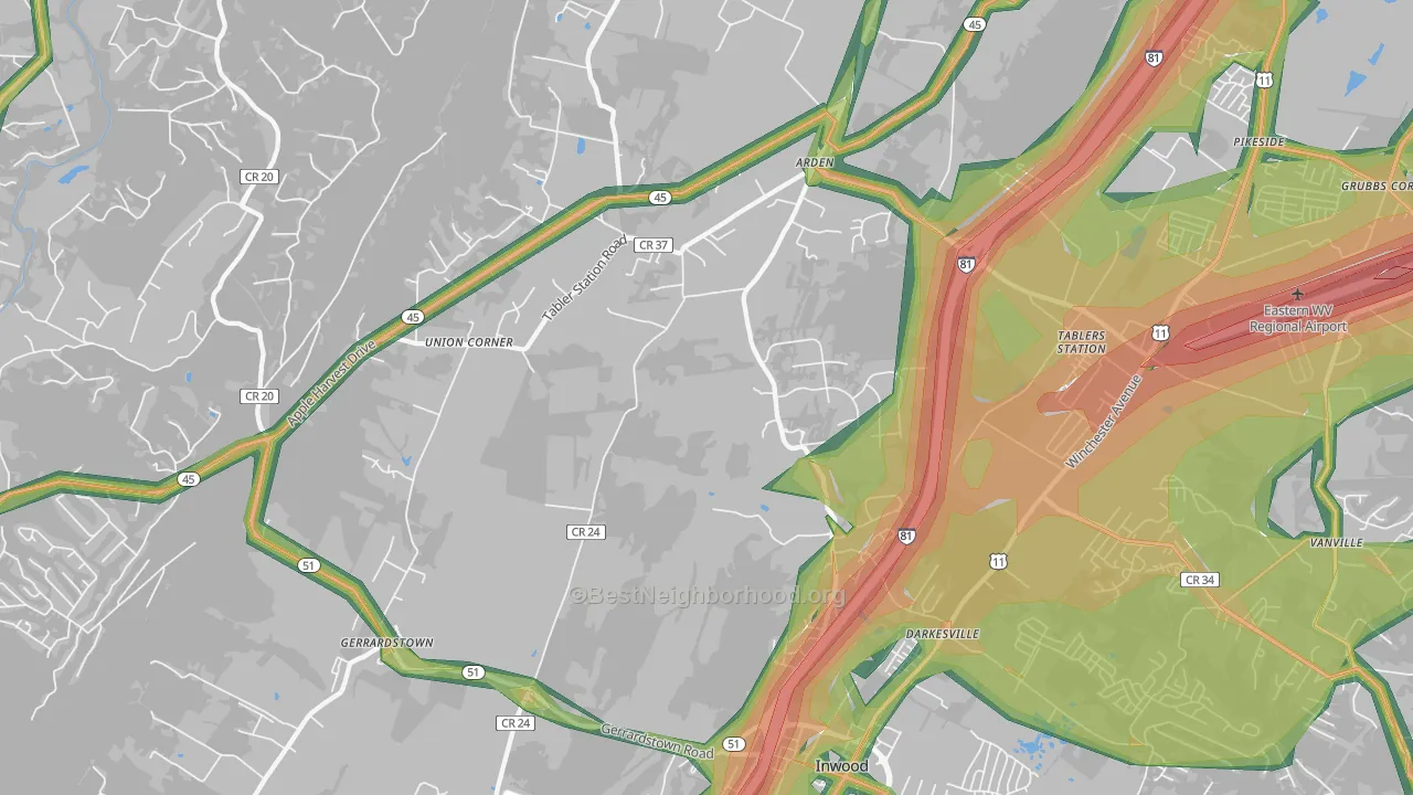 Arden, Martinsburg, WV Map of Noise Levels in Arden