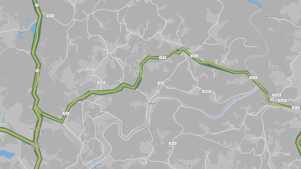Arden, WV Map of Noise Levels in Arden