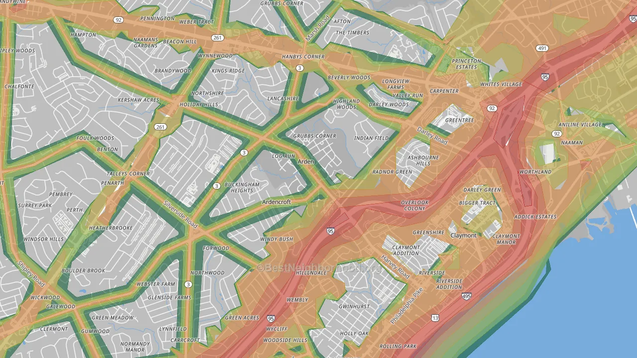 Ardentown, DE Map of Noise Levels in Ardentown