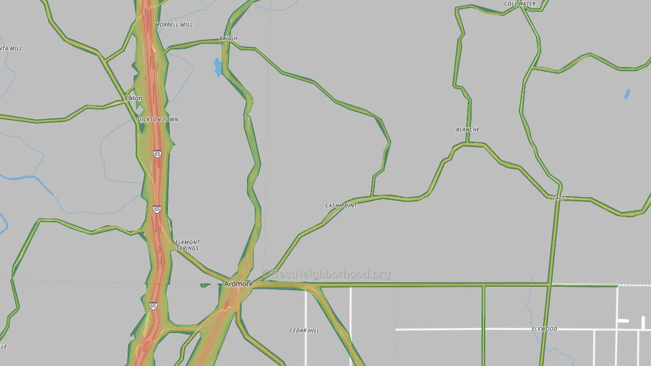 Ardmore, TN Map of Noise Levels in Ardmore