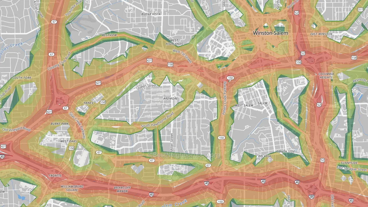 Ardmore, Winston-Salem, NC Map of Noise Levels in Ardmore