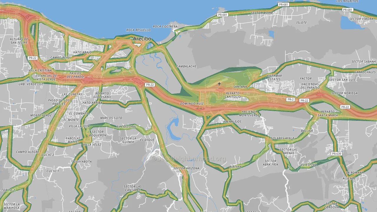 Arecibo Municipio, PR Map of Noise Levels in Arecibo Municipio