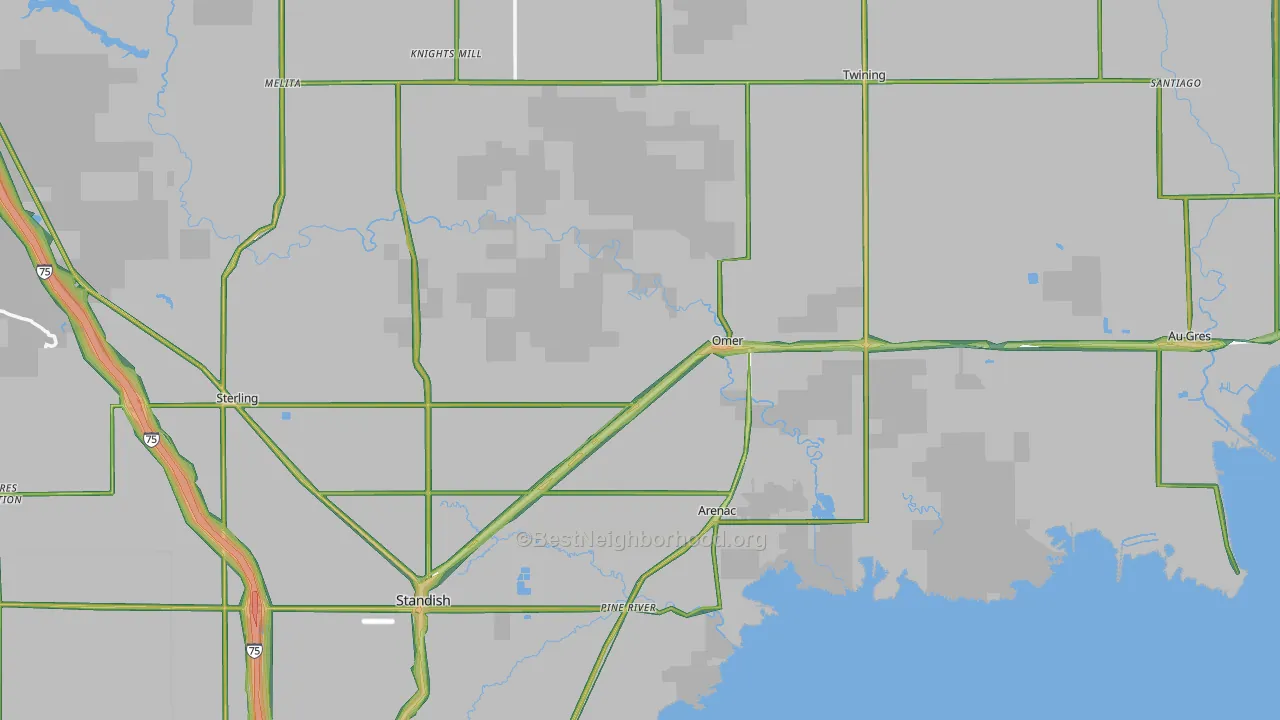 Arenac County, MI Map of Noise Levels in Arenac County
