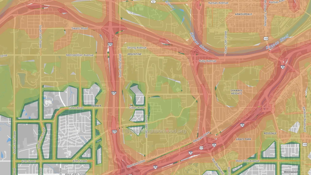 Argentine, Kansas City, KS Map of Noise Levels in Argentine