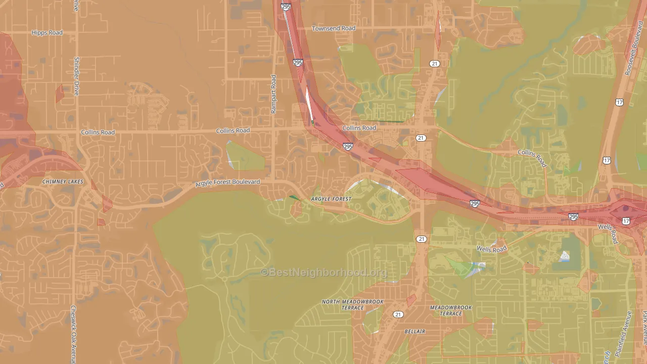 Argyle Forest, Jacksonville, FL Map of Noise Levels in Argyle Forest