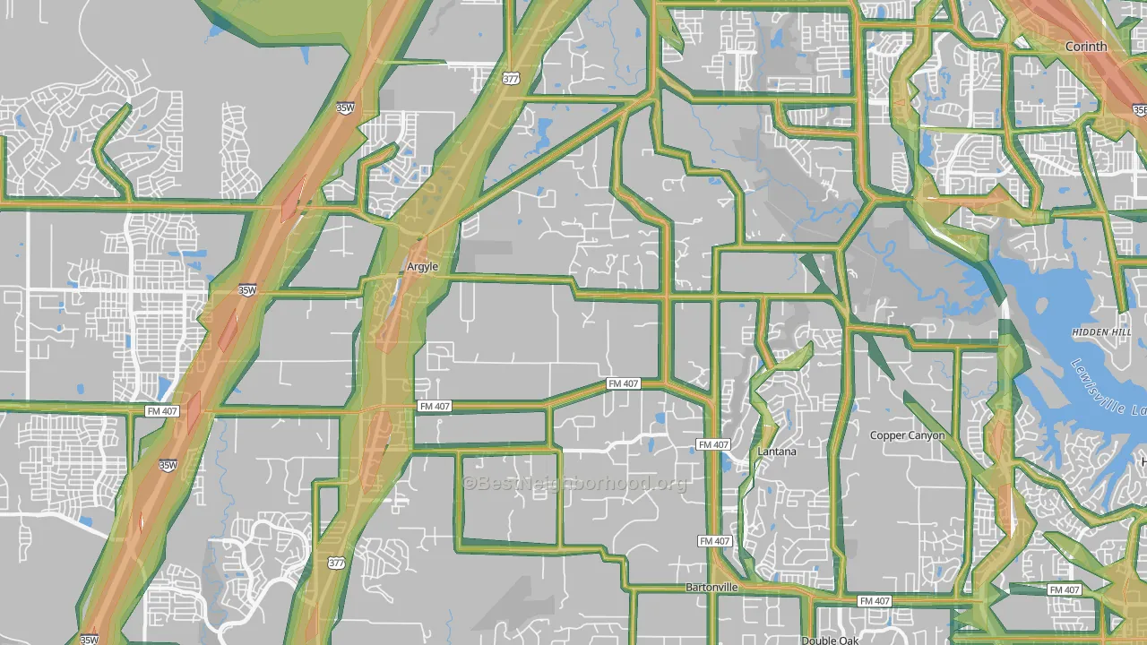 Argyle, TX Map of Noise Levels in Argyle