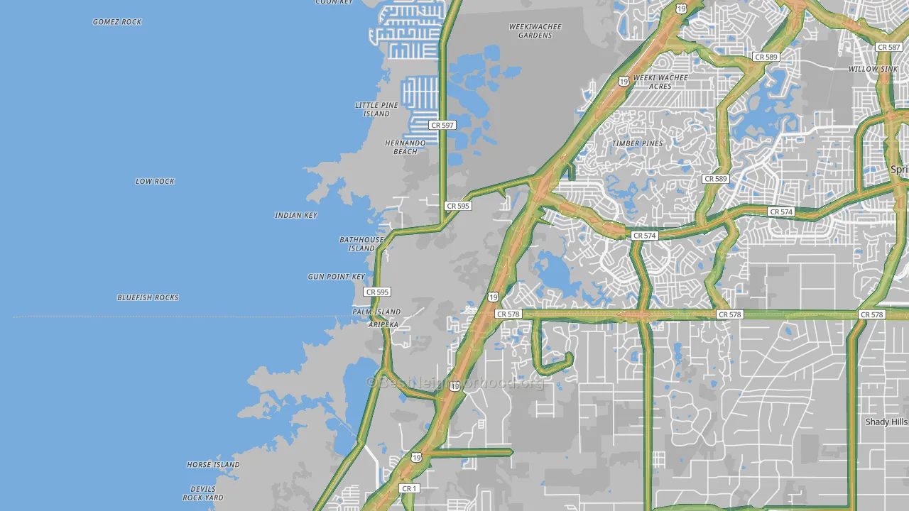 Aripeka, FL Map of Noise Levels in Aripeka