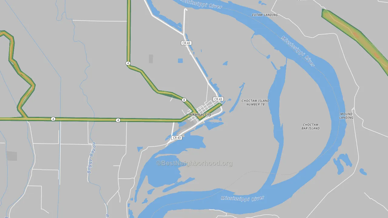 Arkansas City, AR Map of Noise Levels in Arkansas City