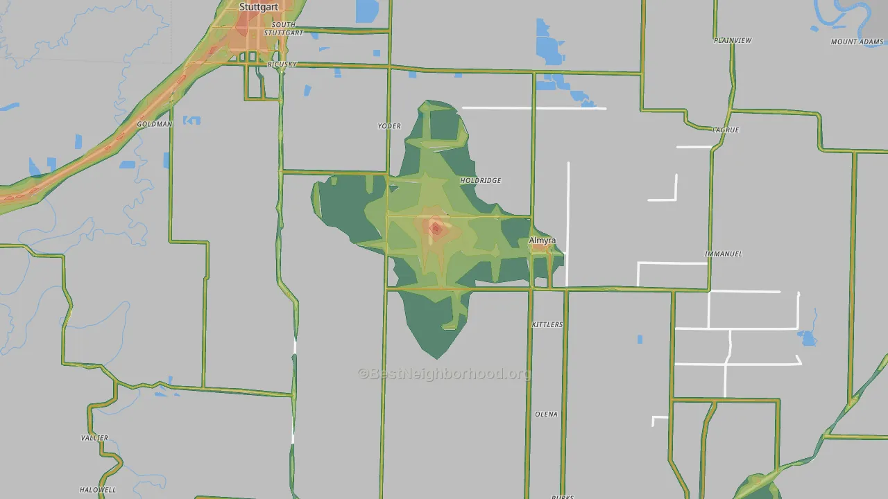 Arkansas County, AR Map of Noise Levels in Arkansas County