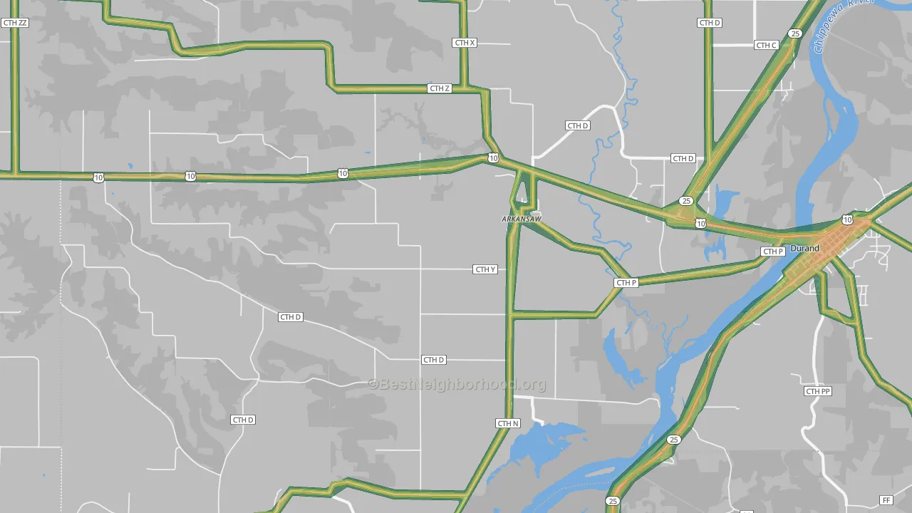 Arkansaw, WI Map of Noise Levels in Arkansaw