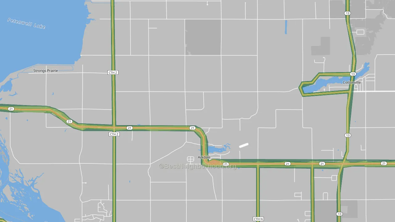 Arkdale, WI Map of Noise Levels in Arkdale
