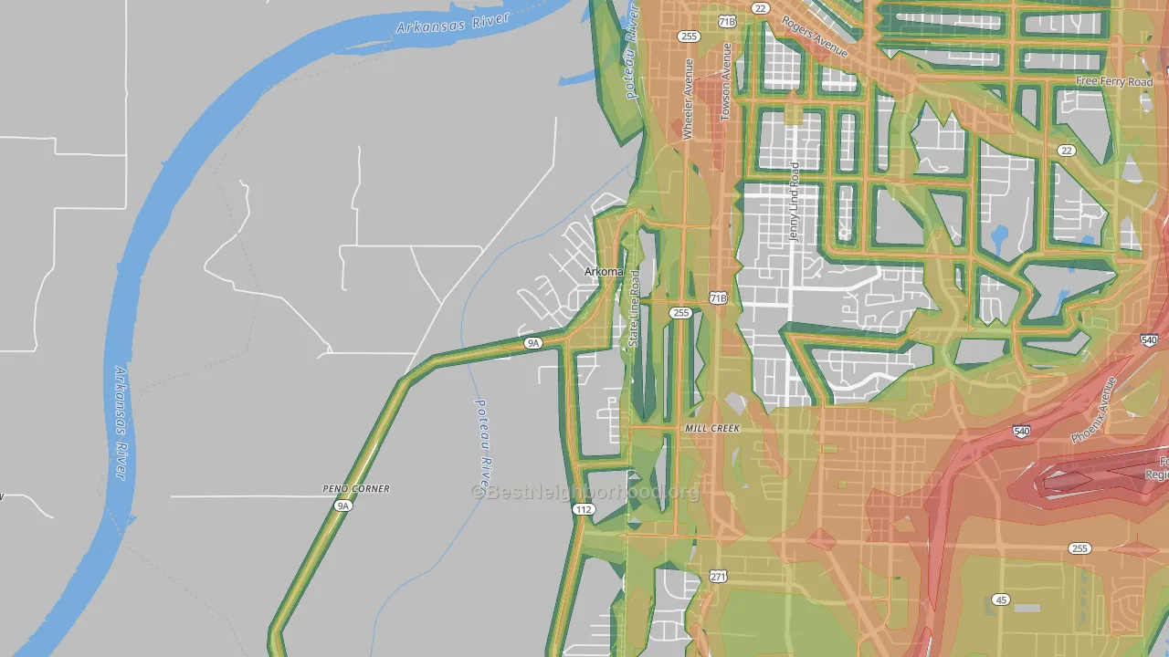 Arkoma, OK Map of Noise Levels in Arkoma