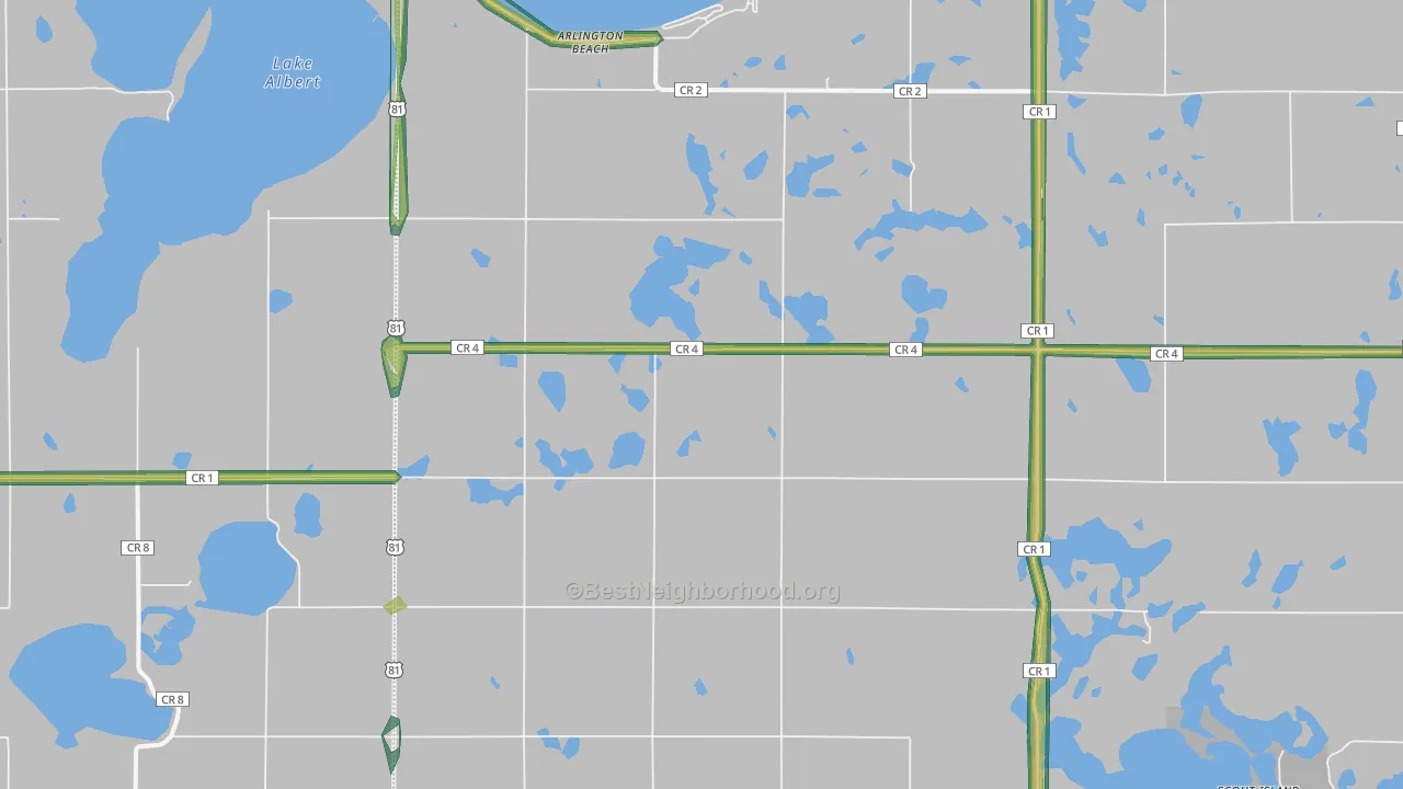 Arlington Beach, SD Map of Noise Levels in Arlington Beach