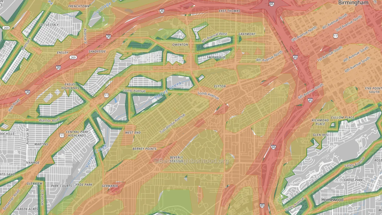 Arlington, Birmingham, AL Map of Noise Levels in Arlington